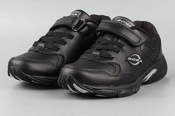 Кроссовки детские кожаные черные bona 867c-11 бона размеры 30 -35