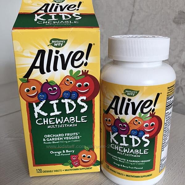 Alive США Витамины для детей жевательные, детские мультивитамины 