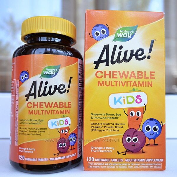Alive США Витамины для детей жевательные, детские мультивитамины 