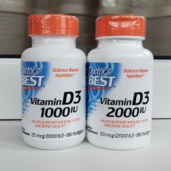 Витамин Д3, 1000 МЕ, 2000 МЕ, США, 180 капсул, Doctor Best Витамин D3 