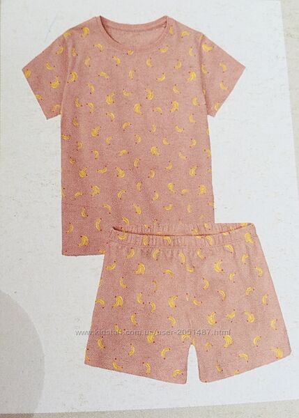 Lupilu. США Літня піжама, дитячий комплект 122-128 Бананчики. футболка і шо