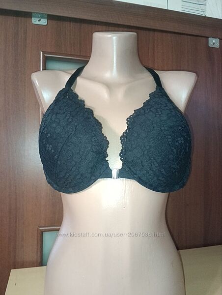 Комфортный черный бюстгальтер, застежка впереди, хороштй пуш-ап, размер 38D