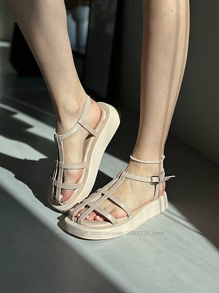 Босоніжки жіночі шкіряні бежеві Артикул 8542 розпродаж