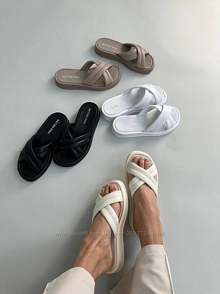 Шльопанці жіночі шкіряні чорні білі бежеві молочні Артикул 6712