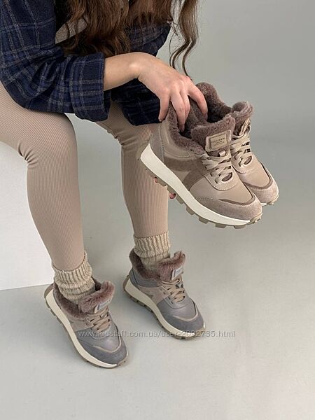 Кросівки жіночі шкіряні зі вставками замші зимові Артикул 2803