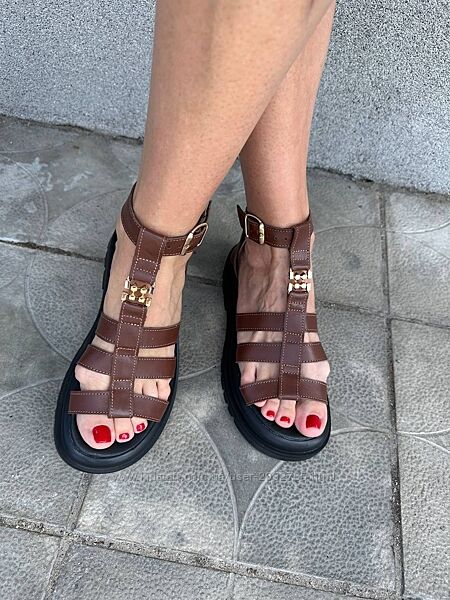 Босоніжки жіночі натуральна шкіра коричневі Артикул 4300