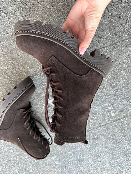 Черевики жіночі замшеві коричневі демісезонні зима Артикул 4520д новинка