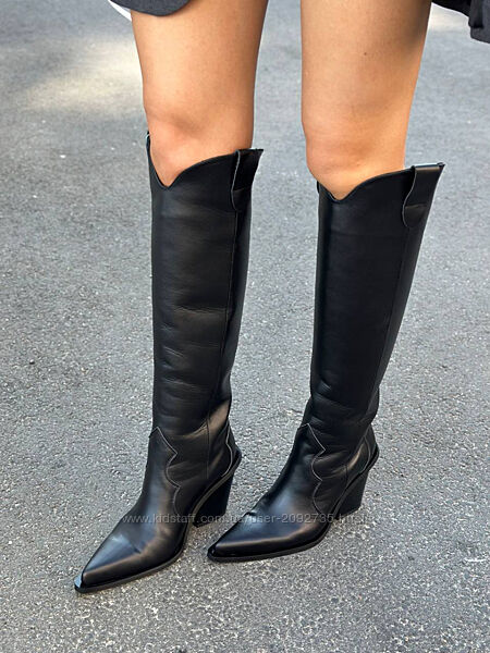 Чоботи казаки жіночі шкіряні чорні демісезонні Артикул 9812д новинка