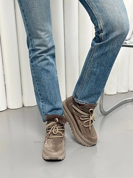 Уггі жіночі замшеві темно-бежеві та чорні Артикул 9416з