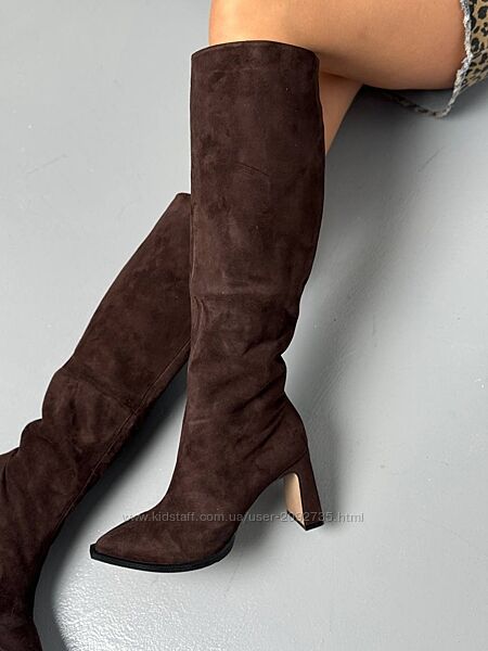 Чоботи жіночі велюрові шоколадного кольору демісезонні Артикул 2720 новинка