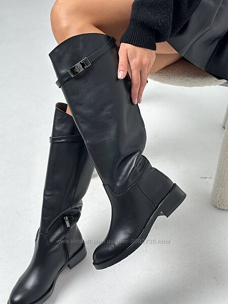 Чоботи жіночі шкіряні чорні демісезонні зима Артикул 9100 