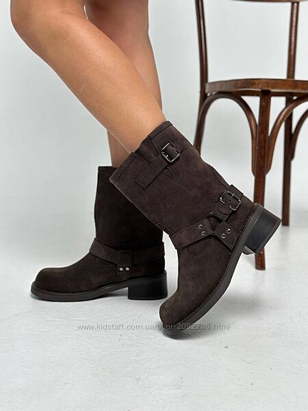 Черевики жіночі замшеві шоколадні зимові Артикул 8603 новинка