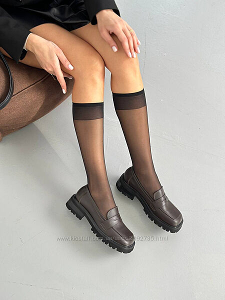 Лофери жіночі натуральна шкіра коричневі чорні Артикул 4514