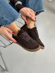 Кеди жіночі замшеві шоколадного кольору із вставками сітки Артикул 4429