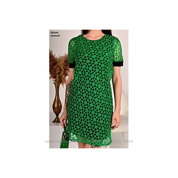 Сукня жіноча зелена в квіточки ажурне р. 36, 38, 40, 42