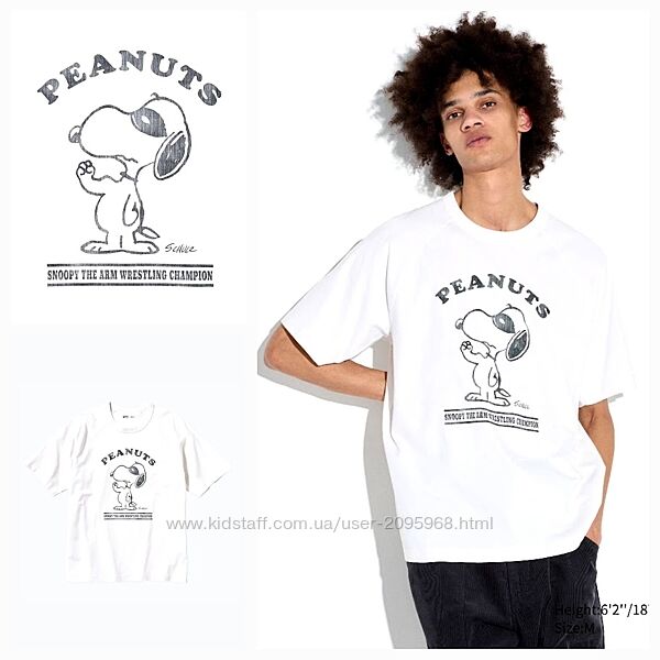 Uniqlo UT біла футболка цупка осіння  Snoopy Peanuts, унісекс