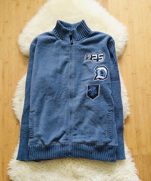 Флісовая кофта на змійці з нашивками, вязаними рукавами і воротом. стан від