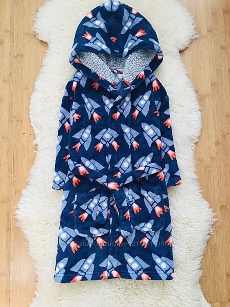 4-5 рок. , Marks&Spencer флісовий, махровий халат з Ракетою. банний, теплий.
