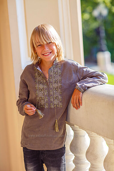 Сорочка вишиванка для хлопчика льон коричневий 
