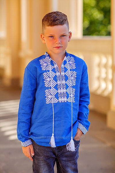 Сорочка вишиванка синя льон для хлопчика 