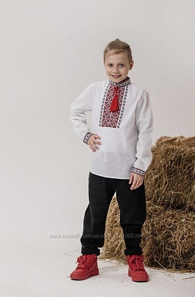 Традиційна сорочка вишиванка для хлопчика червоний орнамент 
