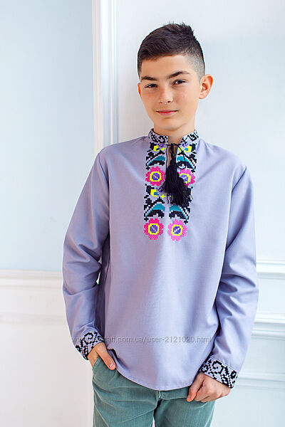 Сучасна сорочка вишиванка для хлопчика фіолетова, бузкова 