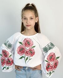 Сорочка вишиванка для дівчинки маки 