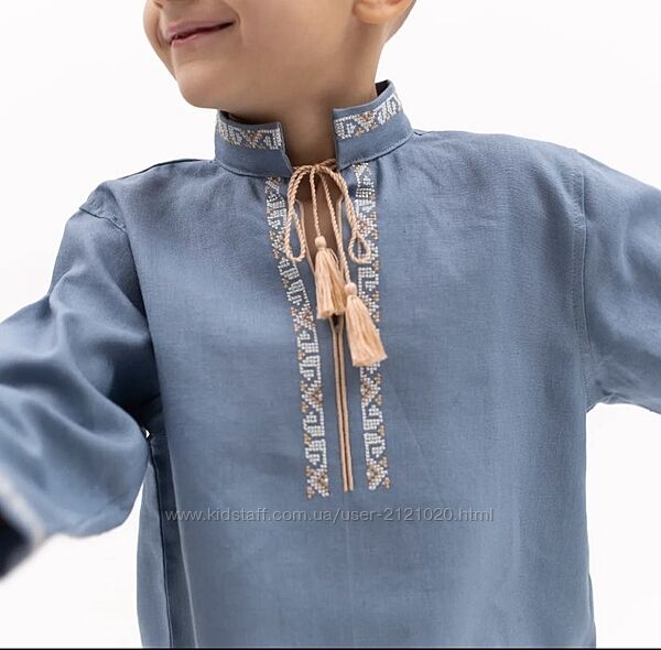 Сорочка вишиванка блакитна для хлопчика льон 