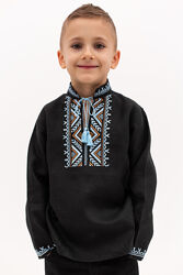 Сучасна сорочка вишиванка для хлопчика чорна 
