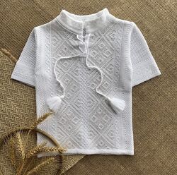 Вишиванка біла для хлопчика з коротким рукавом 
