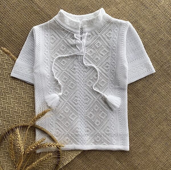 Вишиванка біла для хлопчика з коротким рукавом 