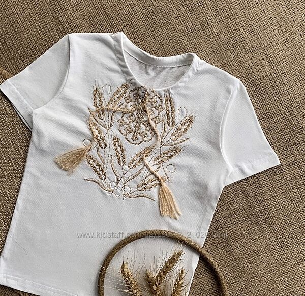 Футболка вишиванка для дівчинки пшениця, 
