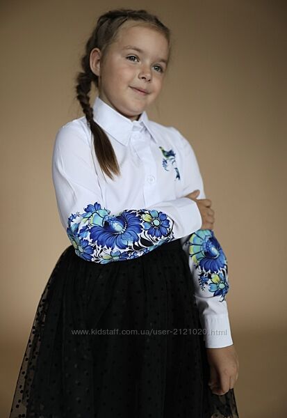 Блуза вишиванка для дівчинки, шкільна блуза біла для дівчинки, 