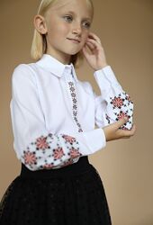 Шкільна блуза вишиванка для дівчинки, сорочка патріотична для дівчинки, 
