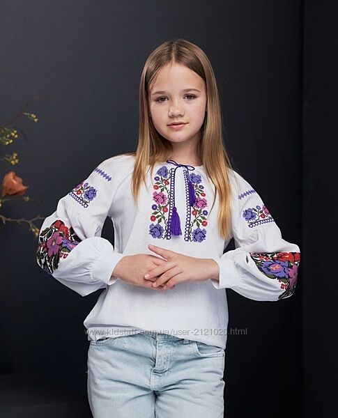 Вишиванка лляна для дівчинки квіти, вишиванка льон для дівчинки, 