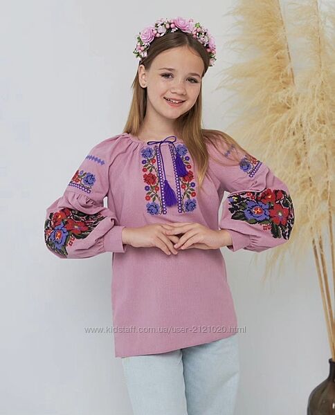 Вишиванка рожева для дівчинки лляна 