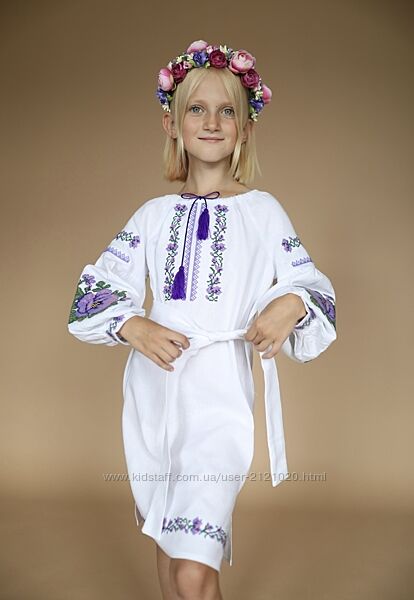 Сукня вишиванка для дівчинки біла лляна, сукня вишиванка для дівчинки льон,