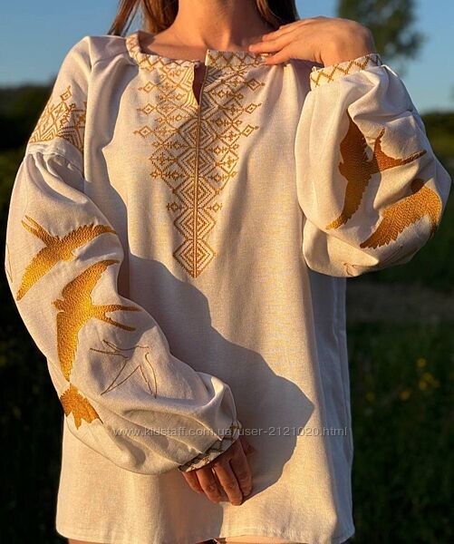 Сорочка вишиванка лляна ластівки 