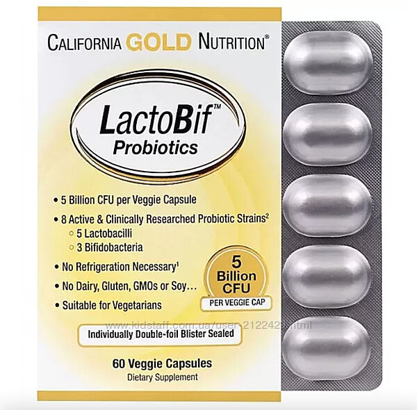 California Gold Nutrition LactoBif 5 Probiotics - 10 caps Пробиотик
