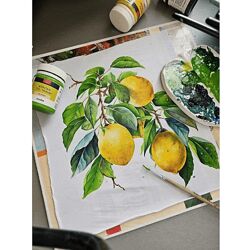 Даша Лисенкова Роспись по ткани Пионы , протея , лимоны , лев. Март 2024