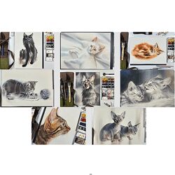 Дарья Куцаева Коты и кошки акварелью 2025