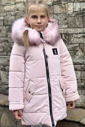 Зимова подовжена куртка - пальто з трендової плащової тканини Перлина  