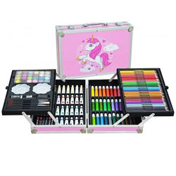 Набор для рисования в алюминиевом чемодане Единорог 145 предметов, розовый