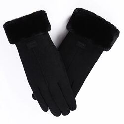 Теплі зимові рукавички рукавиці жіночі на хутрі з сенсорним пальцем 