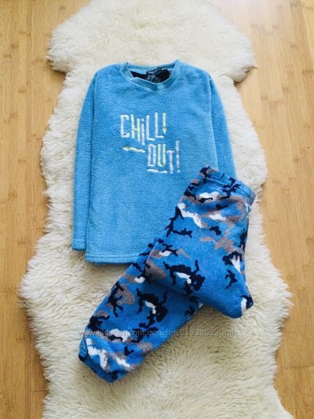 8-9 років, Chill Out блакитна пухнаста флісова піжама зі штаніками на манже