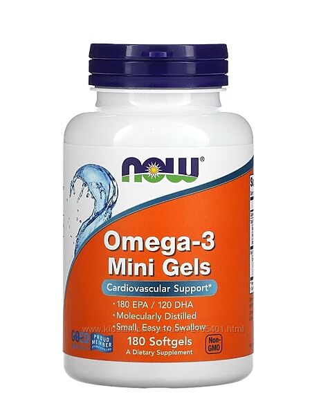 Омега 3 Omega 3 mini gels Now Foods, 180шт