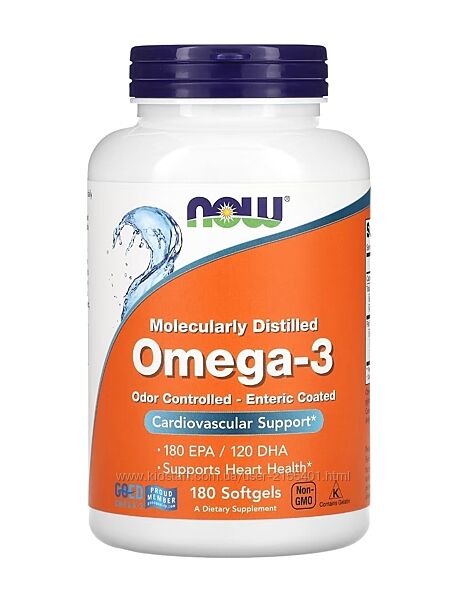 Omega 3, Омега 3, Now Foods, 180 капсул