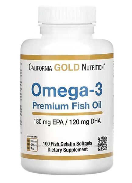 California Gold Nutrition, премиальный рыбий жир с омега-3, 100 капсул