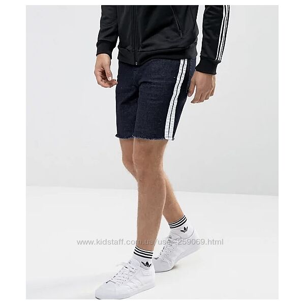 шорты ASOS Denim Shorts W36 In Slim Indigo With White Side Stripe 