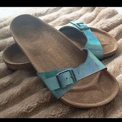Биркенштоки ортопедичні шльопанці шльопки birkenstock madrid сині зелені 38